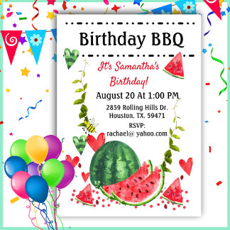 Summer Watermelon Geburtstag GRILLEN Cookout Einladung