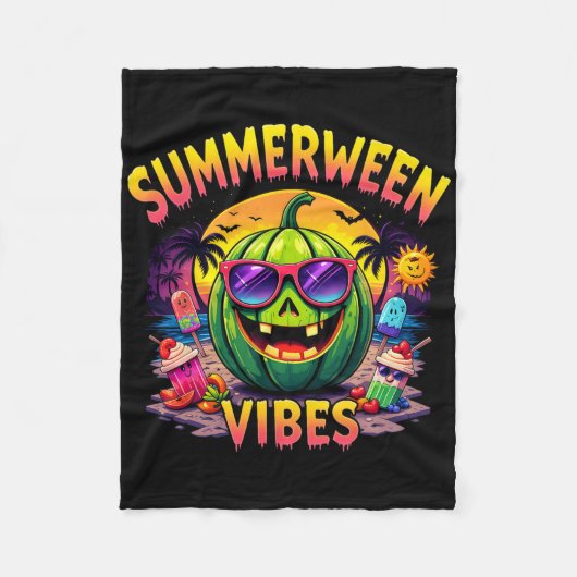 Summer Watermelon Jack-o-lantern Summerween Vibes Fleecedecke (Vorderseite)