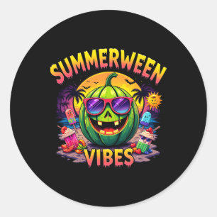Summer Watermelon Jack-o-lantern Summerween Vibes Runder Aufkleber