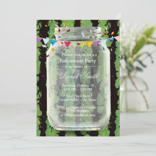 Summer Watermelon Mason Jar Retirement Party Einladung (Stehend Vorderseite)