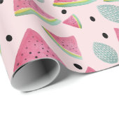 Summer Watermelon Muster Wasserfarbe Handgemalt Geschenkpapier (Rolleneckpunkt)