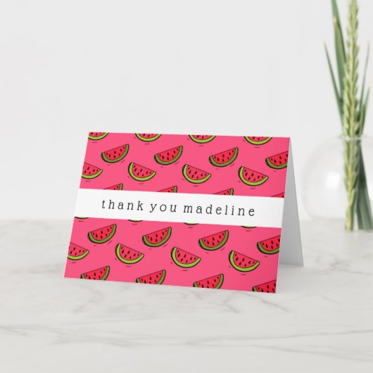 Summer Watermelon on Pink Pattern Dankeskarte (Vorderseite)