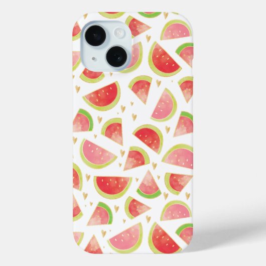 Summer Watermelon Slices & Gold Herzdesign Case-Mate iPhone Hülle (Rückseite)