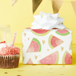 Summer Watermelon Slices & Gold Herzdesign Geschenkpapier