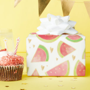 Summer Watermelon Slices & Gold Herzdesign Geschenkpapier