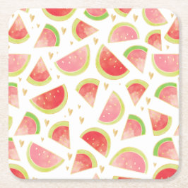 Summer Watermelon Slices & Gold Herzdesign Rechteckiger Pappuntersetzer