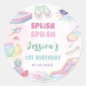 Summer Waterslide Girl Birthday Party Runder Aufkleber (Vorderseite)
