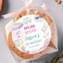 Summer Waterslide Girl Birthday Party Runder Aufkleber