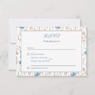 Summer Wedding Blue Wildblumen Getrocknete Graskra RSVP Karte