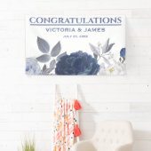 Summer Wedding Bright Blue Floral Empfang Banner (Insitu)