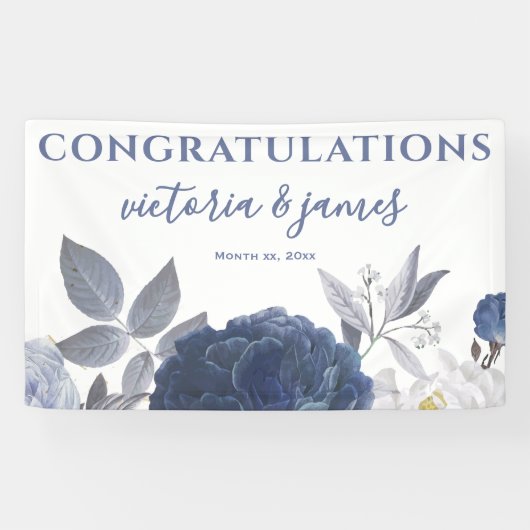Summer Wedding Bright Blue Floral Empfang Banner (Horizontal)