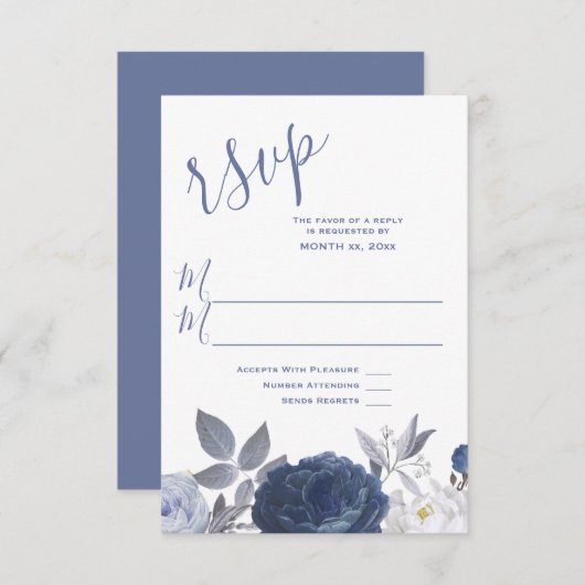 Summer Wedding Bright Blue Floral RSVP Karte (Vorne/Hinten)
