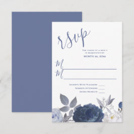 Summer Wedding Bright Blue Floral RSVP Karte