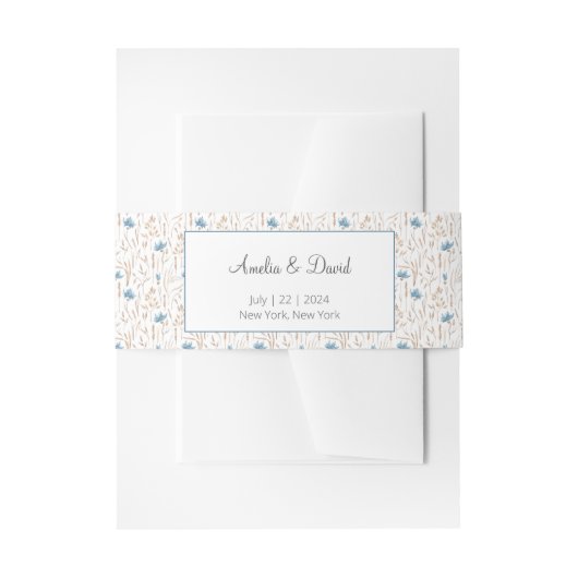Summer Wedding Chic Blue Wildblumen getrocknetes G Einladungsbanderole (Vorderseite Beispiel)