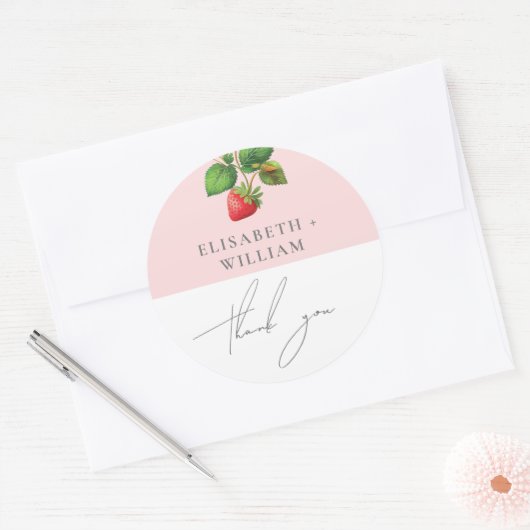 Summer Wedding Strawberry Personalisiert Danke Runder Aufkleber (Umschlag)