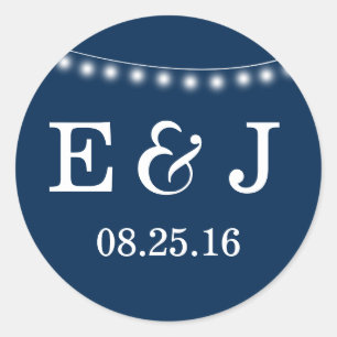 Summer Wedding String Lights Blue Runder Aufkleber