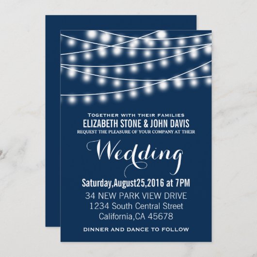 Summer Wedding String Lights Design Einladung (Vorne/Hinten)