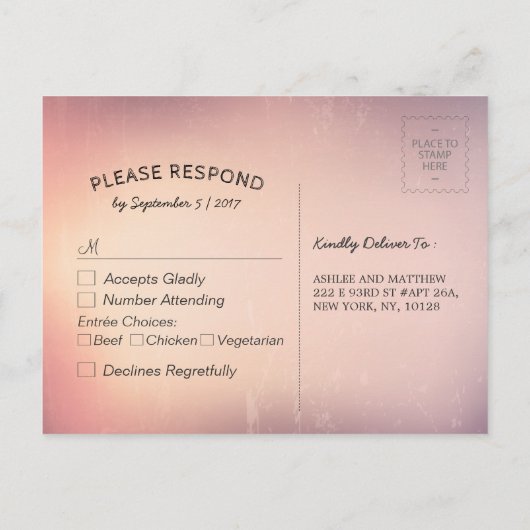 Summer Wedding String Lights Palm Tree UAWG Antwor Einladungspostkarte (Rückseite)