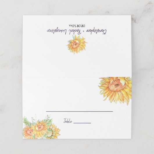 Summer Wedding Sunflowers Escort Platzkarte (Außenseite Aufgefaltet)