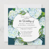 Summer Wedding White Hydrangea Floral Peacock Blue Einladung (Vorderseite)