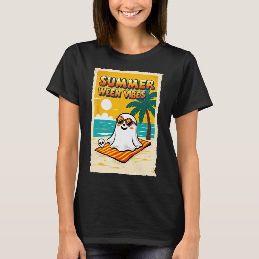 Summer Ween Vibes Ghost Beach Fun Halloween Teesum T-Shirt (Vorderseite)
