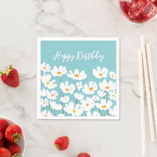 Summer White Cosmos Blume Happy Birthday Serviette (Beispiel)
