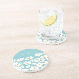 Summer White Cosmos Blume Individuelle Name Getränkeuntersetzer