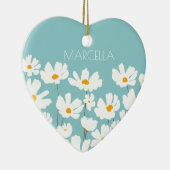 Summer White Cosmos Blume Individuelle Name Keramik Ornament (Rechts)