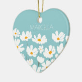 Summer White Cosmos Blume Individuelle Name Keramik Ornament (Links)