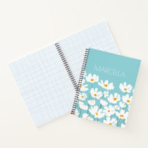 Summer White Cosmos Blume Individuelle Name Notizblock