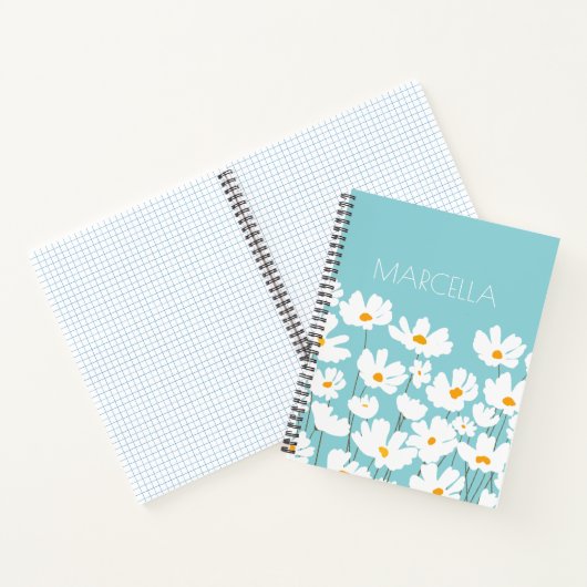 Summer White Cosmos Blume Individuelle Name Notizblock (Innenseite)