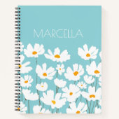Summer White Cosmos Blume Individuelle Name Notizblock (Vorderseite)
