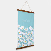 Summer White Cosmos Blume Individuelle Name Wandteppich Mit Holzrahmen (Gewinkelt)