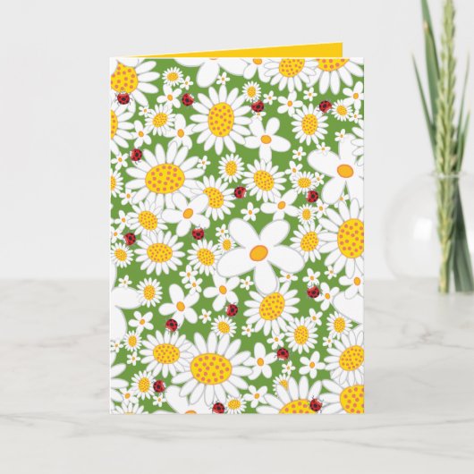 Summer White Daisies und Red Ladybugs Whimsical Karte (Vorderseite)