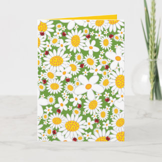 Summer White Daisies und Red Ladybugs Whimsical Karte