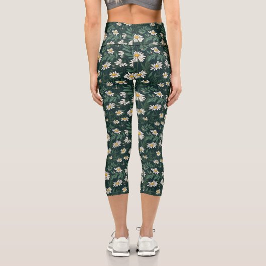 Summer White Daisy Meadow Capri Leggings (Rückseite)