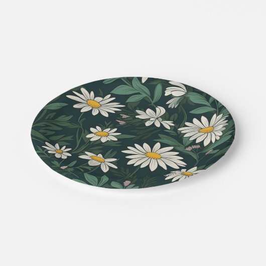 Summer White Daisy Meadow Pappteller (Schrägansicht)