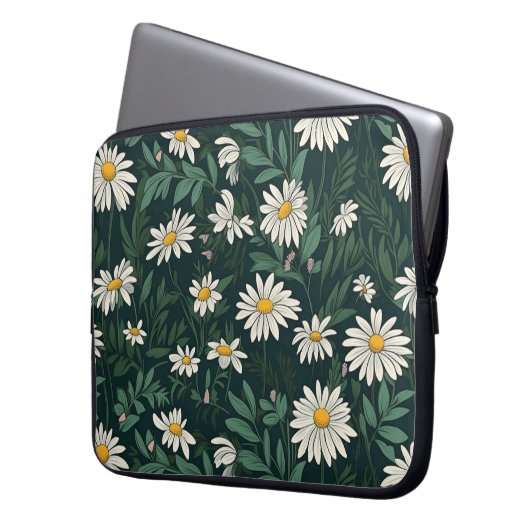 Summer White Digial Daisy Laptopschutzhülle (Vorderseite Links)