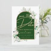 Summer White Roses Emerald Green Arch Wedding Einladung (Stehend Vorderseite)