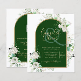 Summer White Roses Emerald Green Arch Wedding Inv