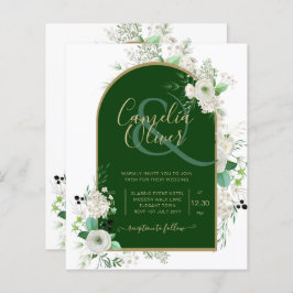 Summer White Roses Emerald Green Arch Wedding Inv