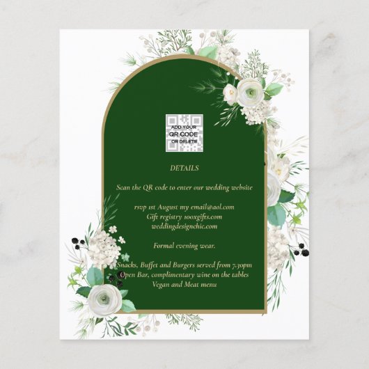 Summer White Roses Emerald Greenerity Wedding Flyer (Hinten)