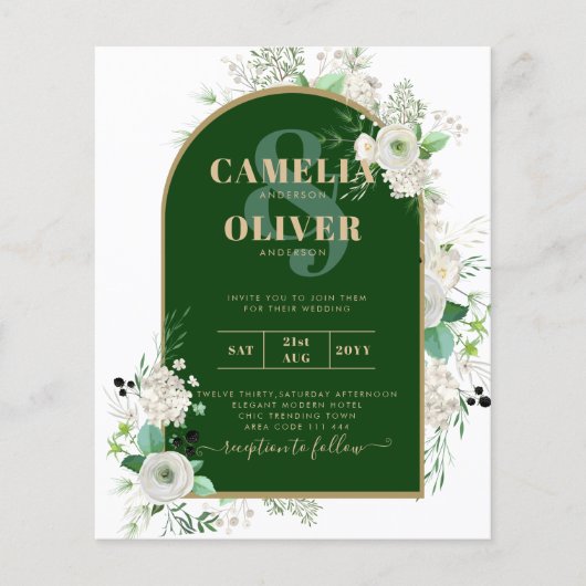 Summer White Roses Emerald Greenerity Wedding Flyer (Vorne)