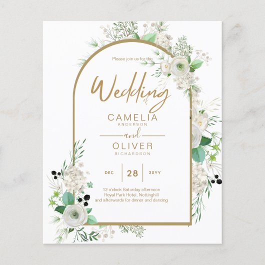 Summer White Roses Emerald Greenerity Wedding Flyer (Vorne)