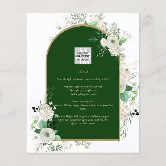Summer White Roses Emerald Greenerity Wedding Flyer (Hinten)