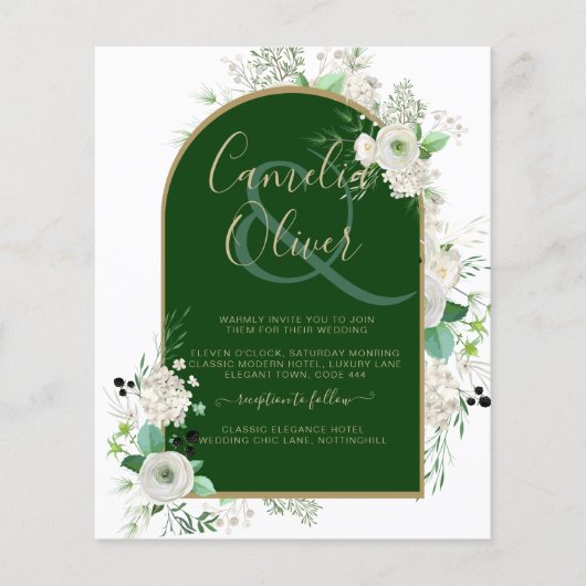 Summer White Roses Emerald Greenerity Wedding Flyer (Vorne)