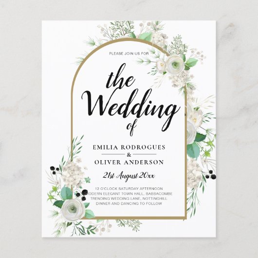 Summer White Roses Emerald Greenerity Wedding Flyer (Vorne)