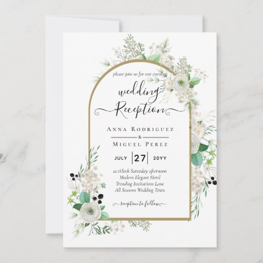 Summer White Roses Emerald Sage Greenerity WEDDING Einladung (Vorderseite)