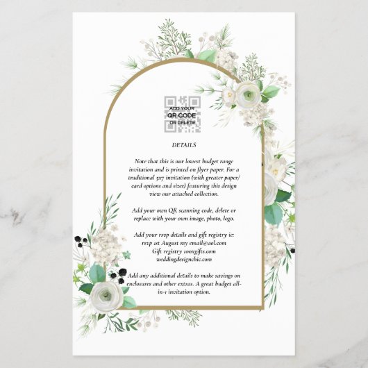 Summer White Roses Emerald Sage Greenerity WEDDING Flyer (Hinten)