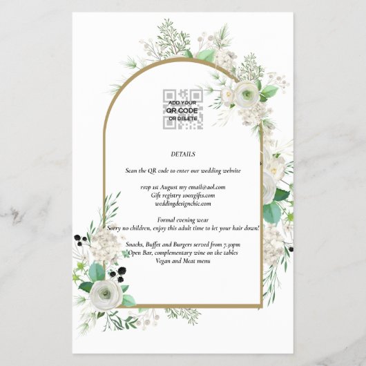Summer White Roses Emerald Sage Greenerity WEDDING Flyer (Hinten)